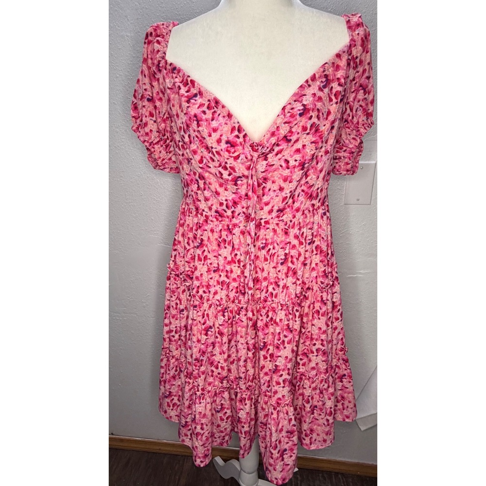SHE + SKY Candy Crush Pink Floral Tiered Mini Dress‎ Smocked Back NWT Large